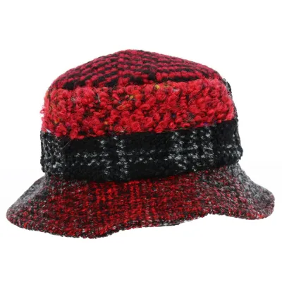 Chapeau Cloche Upcycling Rouge & Noir Laine- Traclet