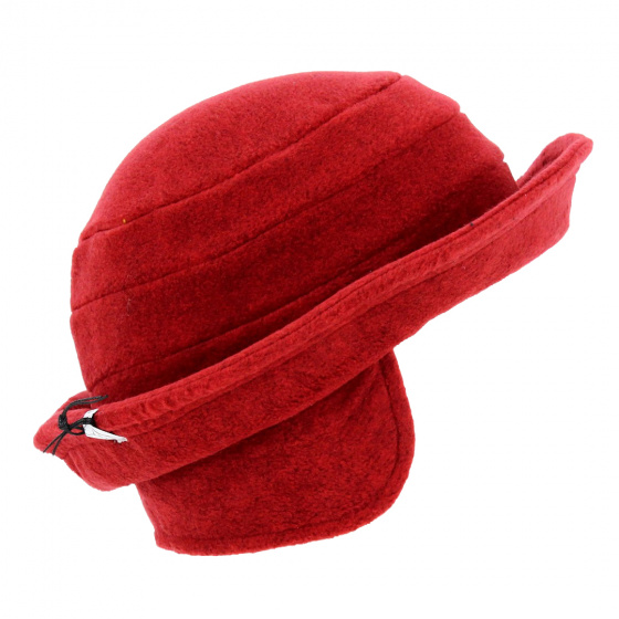 Elza Red fleece bucket hat with ear flaps - Traclet