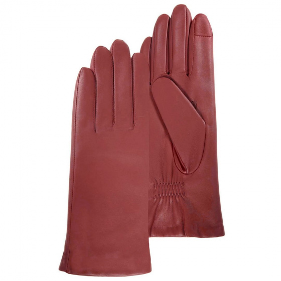 Women's Red Leather Touch Screen Gloves - Isotoner