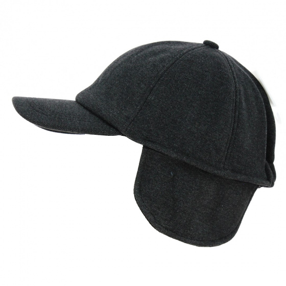 Grey Wool Baseball Cap with Ear Flaps - Traclet