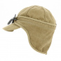Beige Cotton Baseball Cap with Earflaps - Traclet