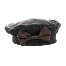 Nadine Anthracite fleece & imitation leather beret - Traclet