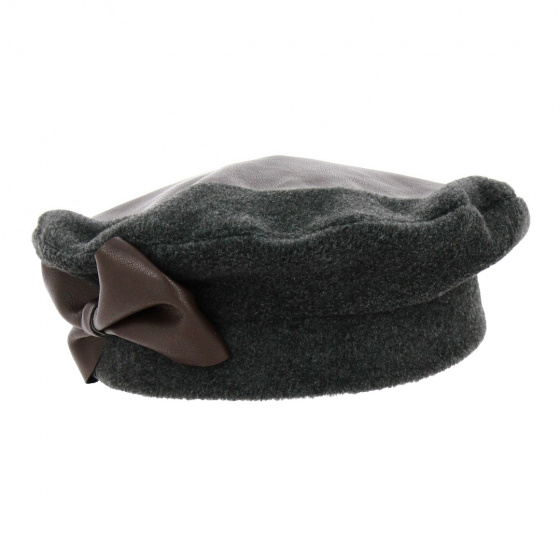 Fleece & Faux Leather Nadine Beret Anthracite - Traclet