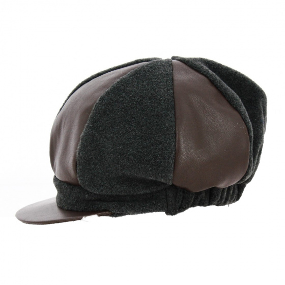 Grey Sylvie Polar Fleece & Faux Leather Newsboy Cap - Traclet