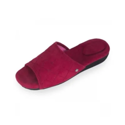 Chaussons mules femme Suédine Rouge - talon 4 cm - Isotoner Référence : 14796 | Chapellerie Traclet