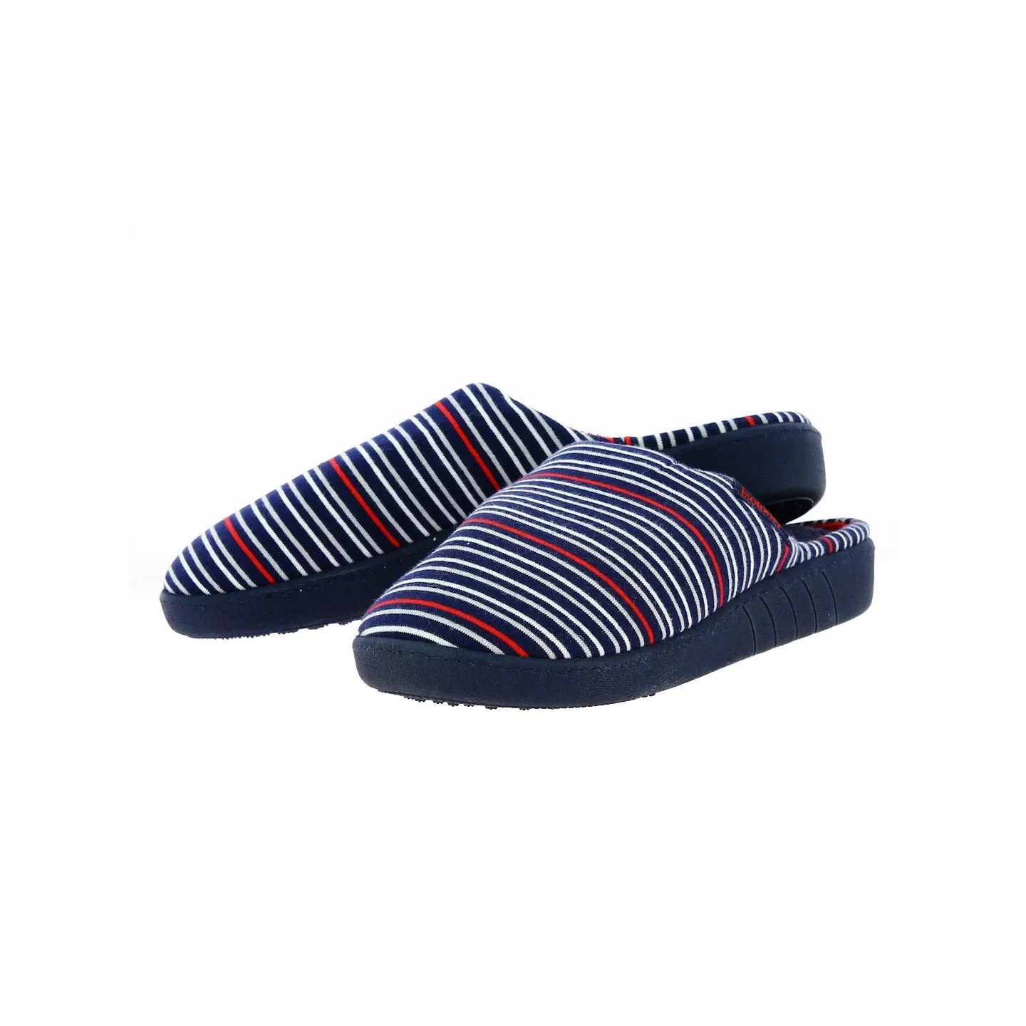 Women's Blue Striped Mule Slippers with X-TRA COMFORT Sole - Isotoner Reference: 14871 | Traclet Hat Shop