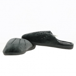 Women's Mule Slippers Gray Velvet X-TRA COMFORT Sole - Isotoner