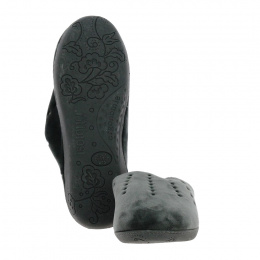 Chaussons mules Femme Velours Gris Semelle X-TRA CONFORT - Isotoner