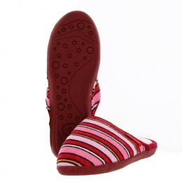 Mules Femme Velours Rayures Rouge Semelle X-TRA CONFORT - Isotoner