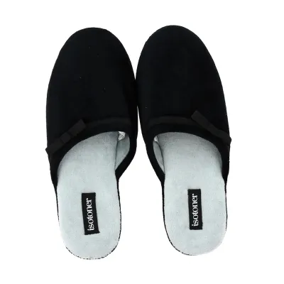 Women's Black Velvet Slippers with X-TRA COMFORT Sole - Isotoner Reference: 18802 | Chapellerie Traclet