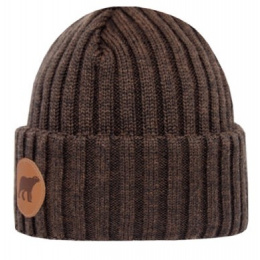 Brown Merino Wool Björn Beanie with Cuff - Super Yellow