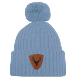 Sky Blue Merino Wool Caribou Pom Pom Beanie - Super Yellow