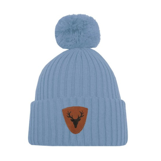 Sky Blue Merino Wool Caribou Pom Pom Beanie - Super Yellow