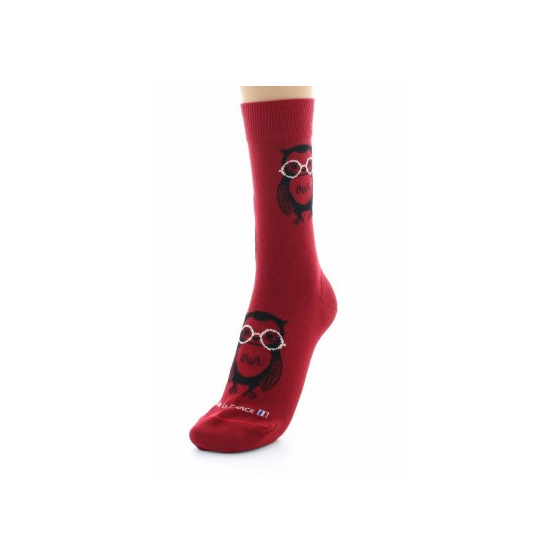 Dagobert Red Cotton Owl Socks Made in France