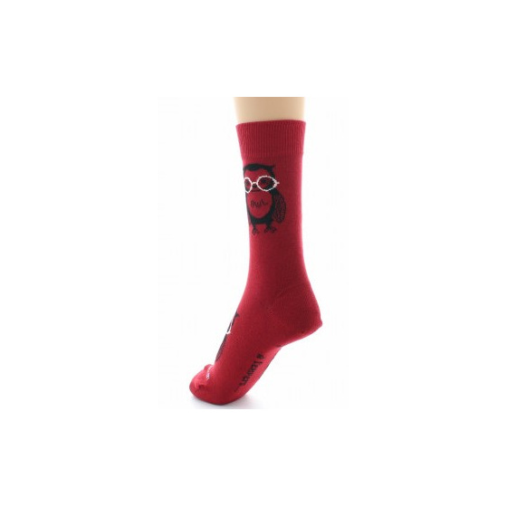 Dagobert Red Cotton Owl Socks Made in France