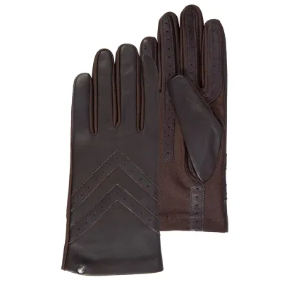 Gants Femme Tactiles Cuir et Tissu Marron - Isotoner Référence : 15050 | Chapellerie Traclet