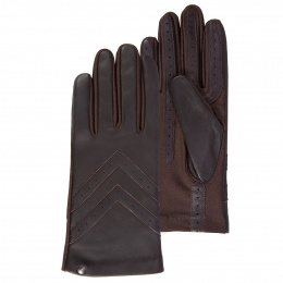 Tactile Leather and Brown Fabric Gloves for Women - Isotoner