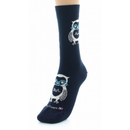 Owl Navy Cotton Socks Made in France - Dagobert
