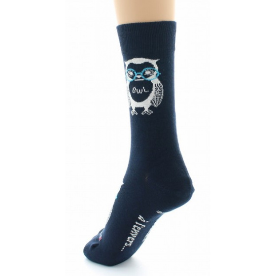 Owl Navy Cotton Socks Made in France - Dagobert