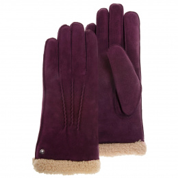 Women's leather & fur gloves Bordeaux - Isotoner