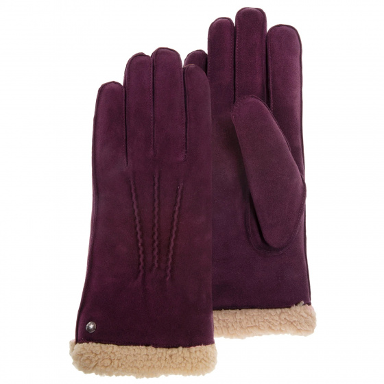 Women's Gloves Leather and fur Burgundy - Isotoner