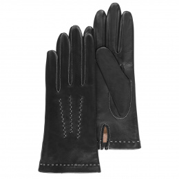 Women's 3-Strip Black Leather Gloves - Isotoner