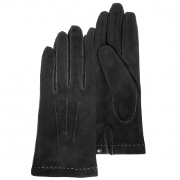 Women's Black Goatskin Leather Gloves - Isotoner