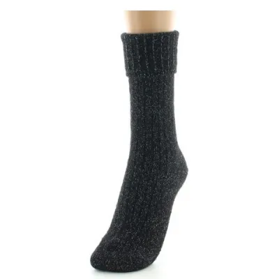 Women's Ribbed Glitter Black Socks Made in France - Perrin Perrin Reference: 18922 Chapellerie Traclet