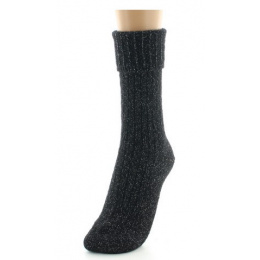 Women's Ribbed Glitter Black Socks Made in France - Perrin