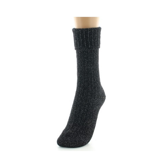 Women's Ribbed Glitter Black Socks Made in France - Perrin