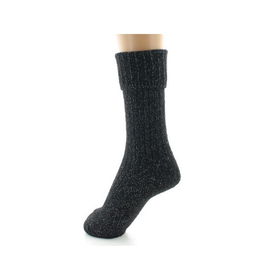 Women's Ribbed Glitter Black Socks Made in France - Perrin