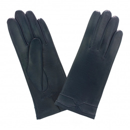 Navy Silk Lined Leather Gloves - Glove story