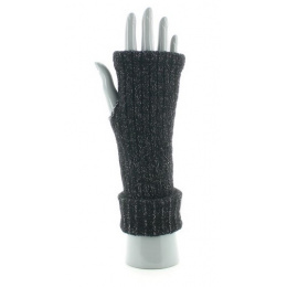Women's Black Glittery Fingerless Gloves Made in France - Perrin