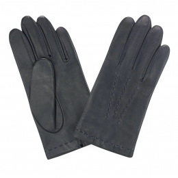 Men's Navy Leather Gloves with Silk Lining - Glove Story