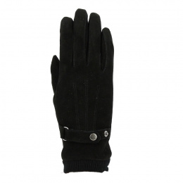 Black Fleece-Lined Goatskin Leather Gloves - Isotoner