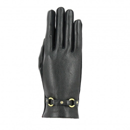 Black Silk Touch Leather Gloves - Isotoner