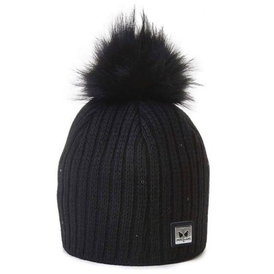 MERRY Black Rhinestone Pompom Beanie - Pipolaki