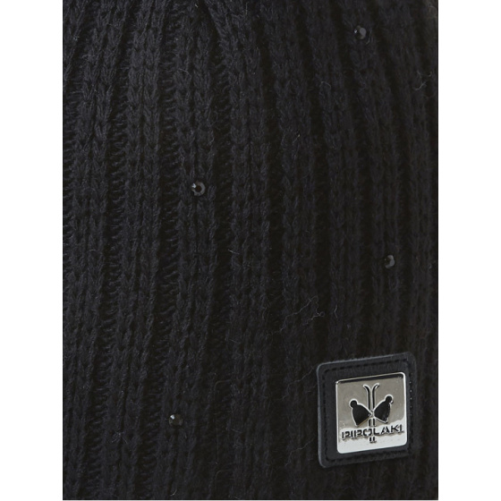 MERRY Black Rhinestone Pompom Beanie - Pipolaki