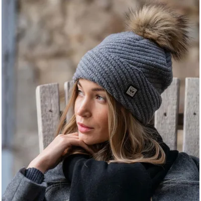 Grey Bella Pompom Beanie - Pipolaki Reference: 5079 | Traclet Hat Shop