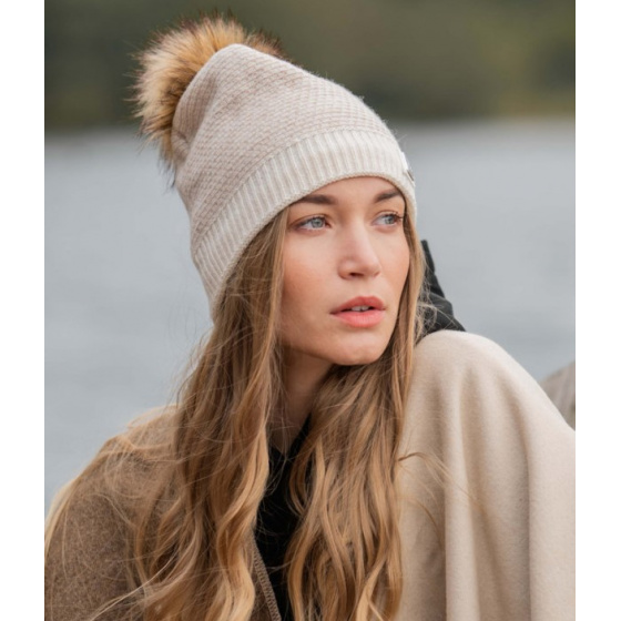 White Ecru Pompon Hat - Pipolaki