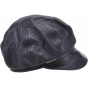 Black Leather Newsboy Cap - Seeberger