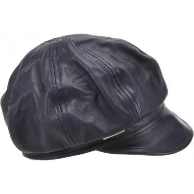 Casquette Gavroche Cuir Noir - Seeberger