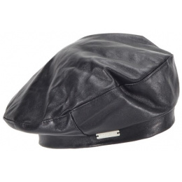 Black Anna Leather Basque Beret - Seeberger