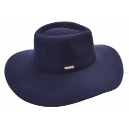 Navy Wide Brim Lola Fedora Hat - Seeberger