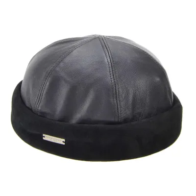 Black Leather Docker Beanie - Seeberger Reference: 19034