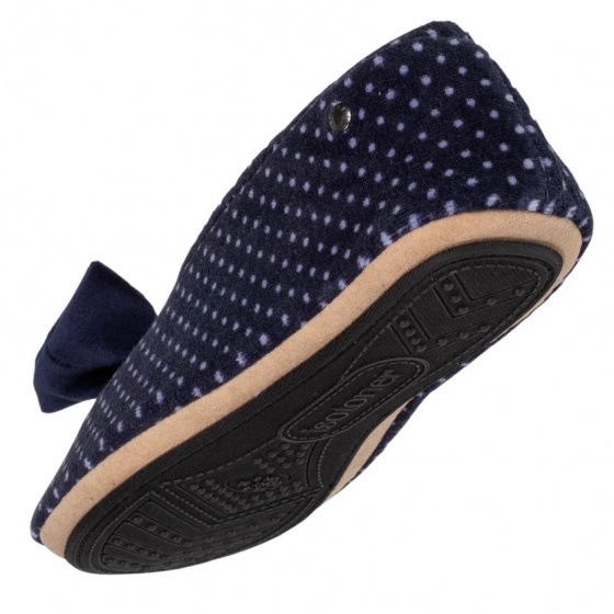 Chaussons Ballerines Femme Pois Nœud Marine - Isotoner
