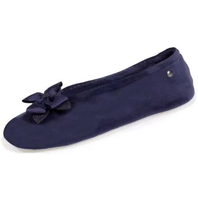 Women's Navy Bow Ballet Slippers - Isotoner ref 14484 - Traclet hat shop