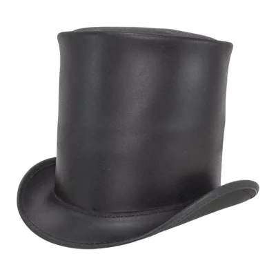 17cm Black Leather Top Hat - American Hat Makers Reference: 19060 | Traclet Hatmakers