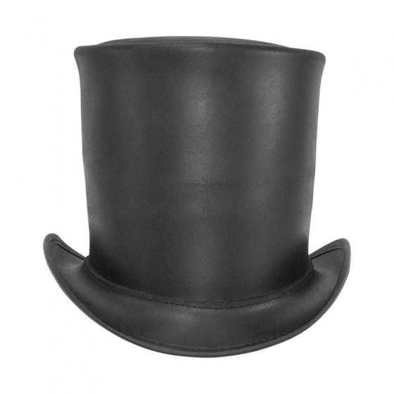 17cm Black Leather Top Hat - American Hat Makers