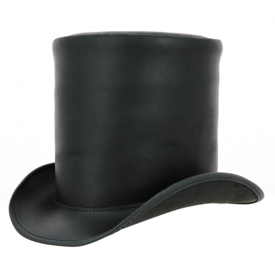 17cm Black Leather Top Hat - American Hat Makers